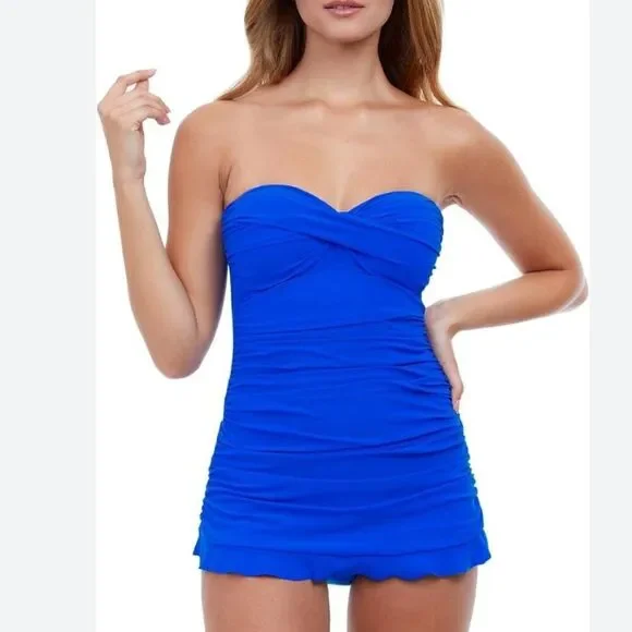 Gottex Profile Size 6 Bandeau Swim Dress One Piece Swimsuit NEW Blue - Picture 7 of 14